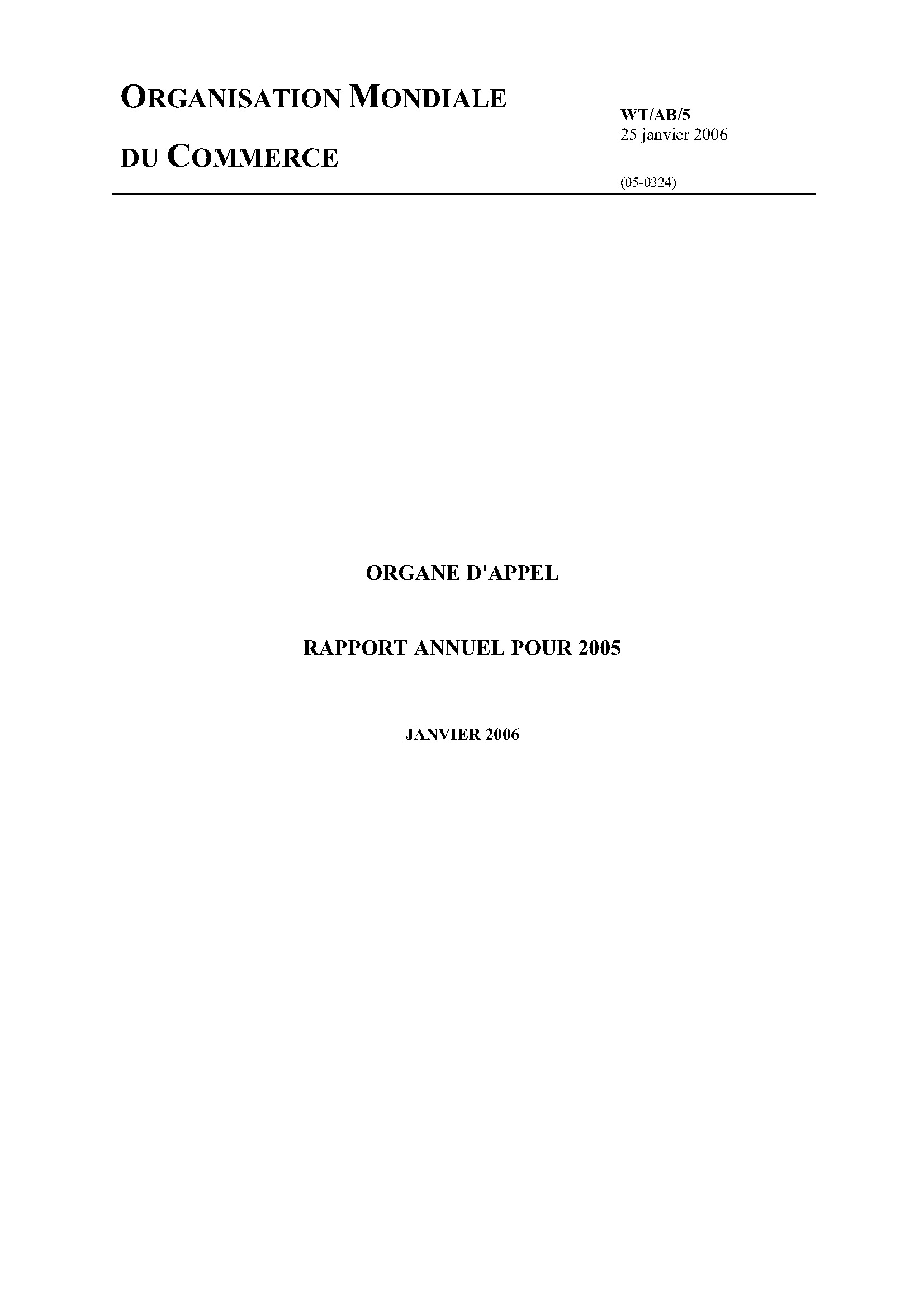 image of Rapport annuel de l’organe d’appel pour 2005 