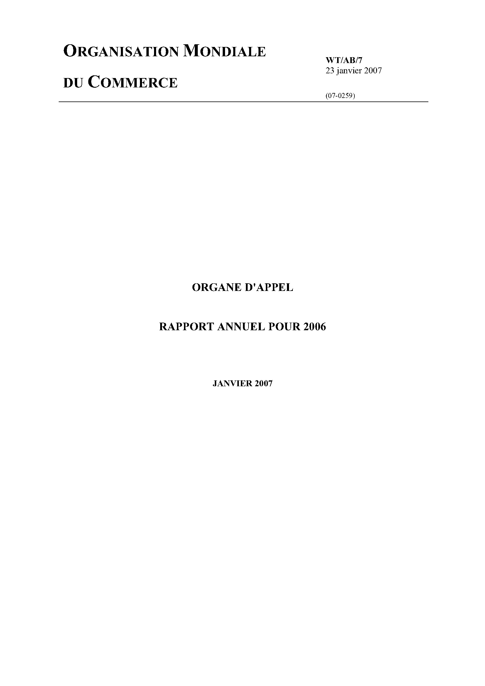 image of Rapport annuel de l’organe d’appel pour 2006