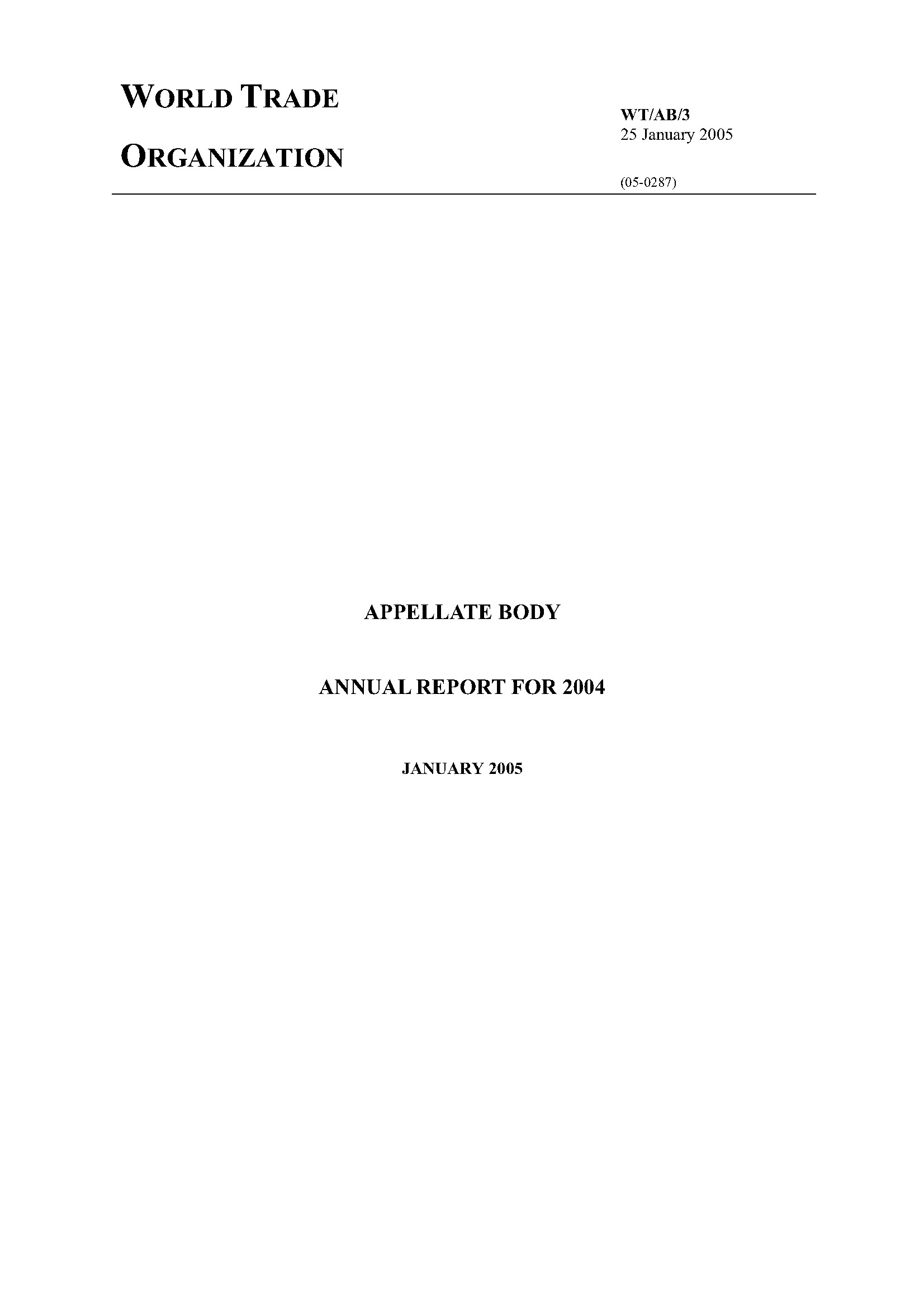 image of Appellate Body annual report for 2004