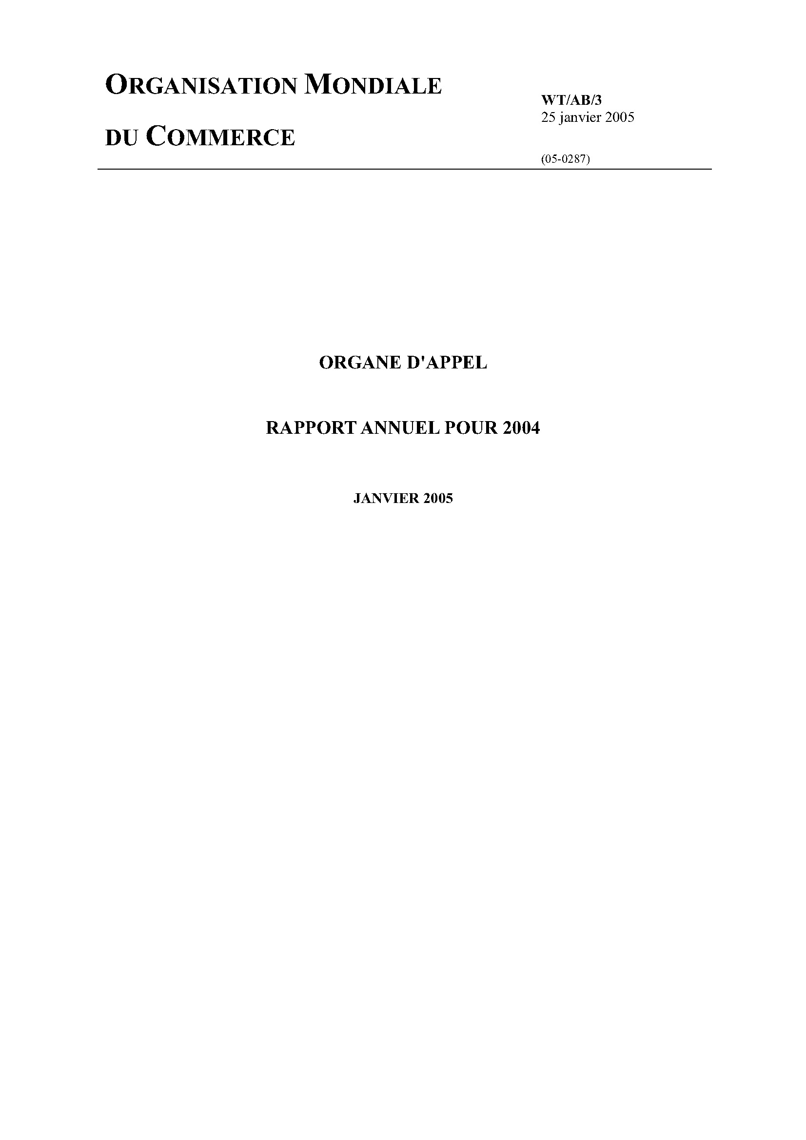 image of Rapport annuel de l’organe d’appel pour 2004