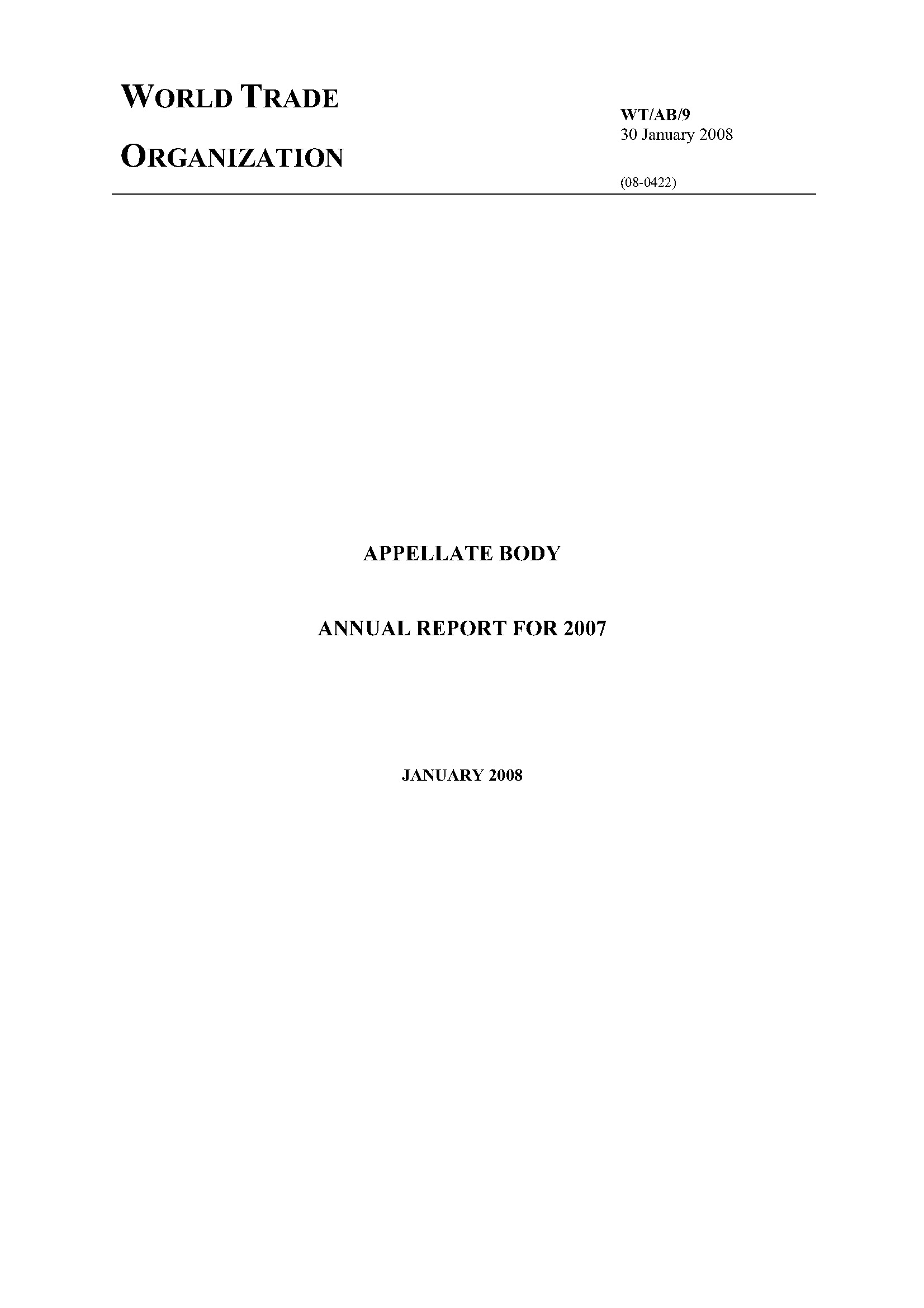 image of Appellate Body annual report for 2007