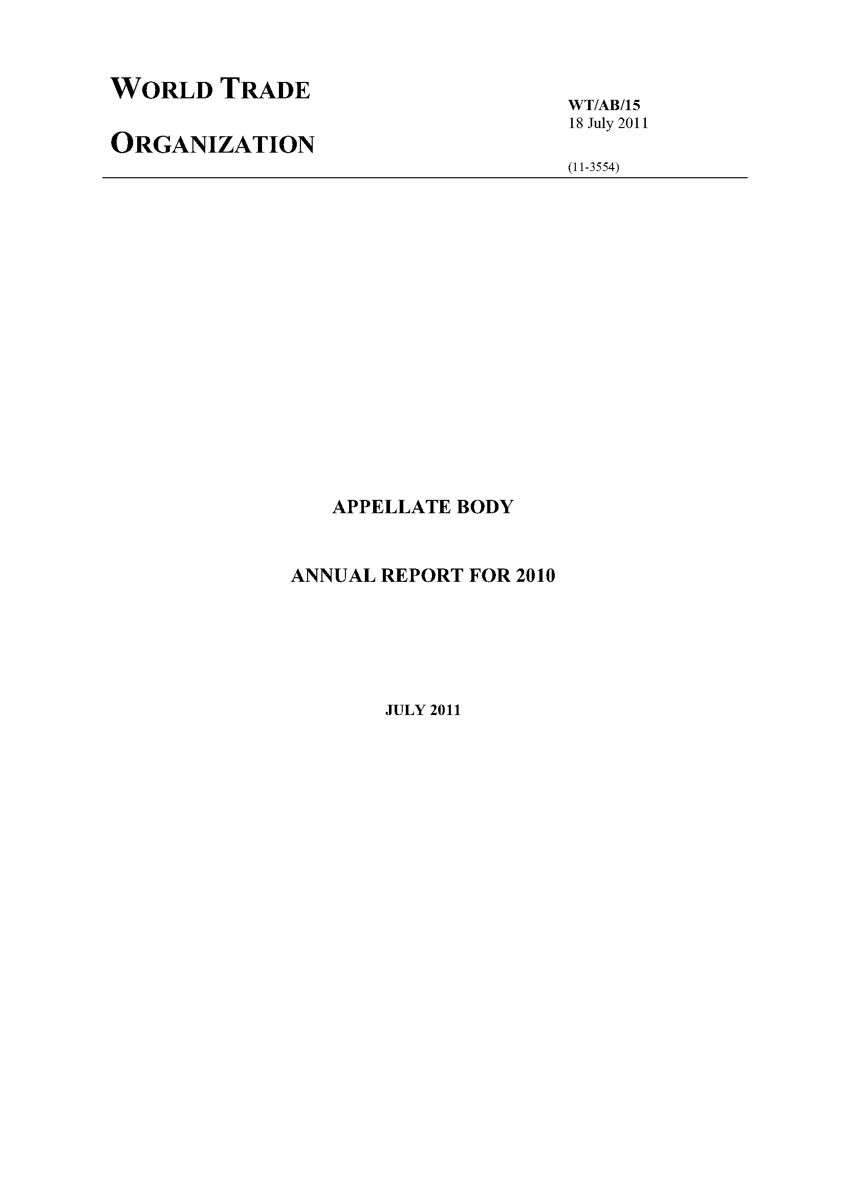image of Appellate Body annual report for 2010