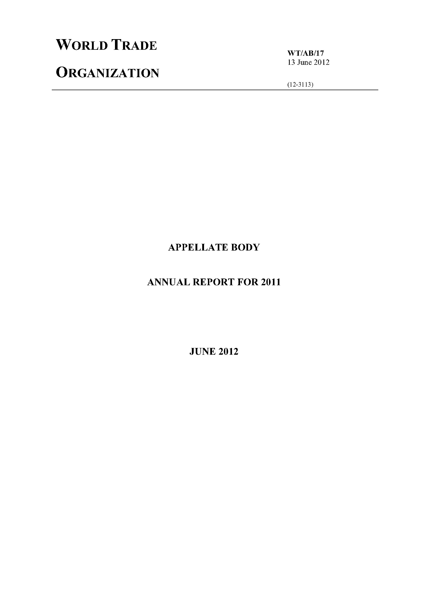 image of Appellate Body annual report for 2011
