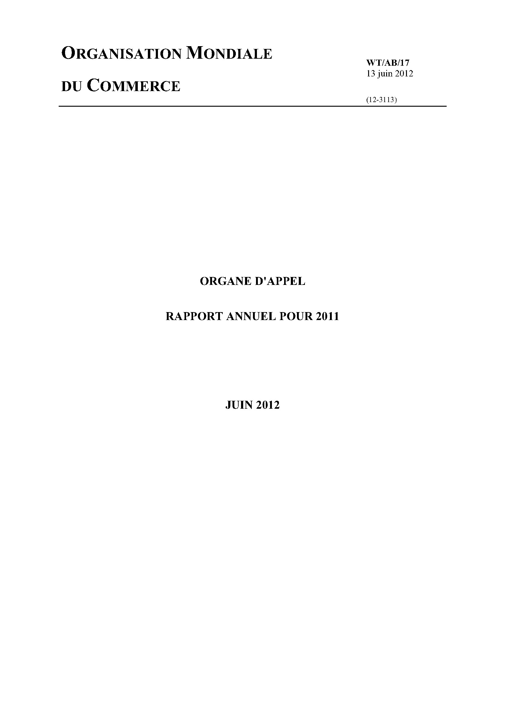 image of Rapport annuel de l’organe d’appel pour 2011