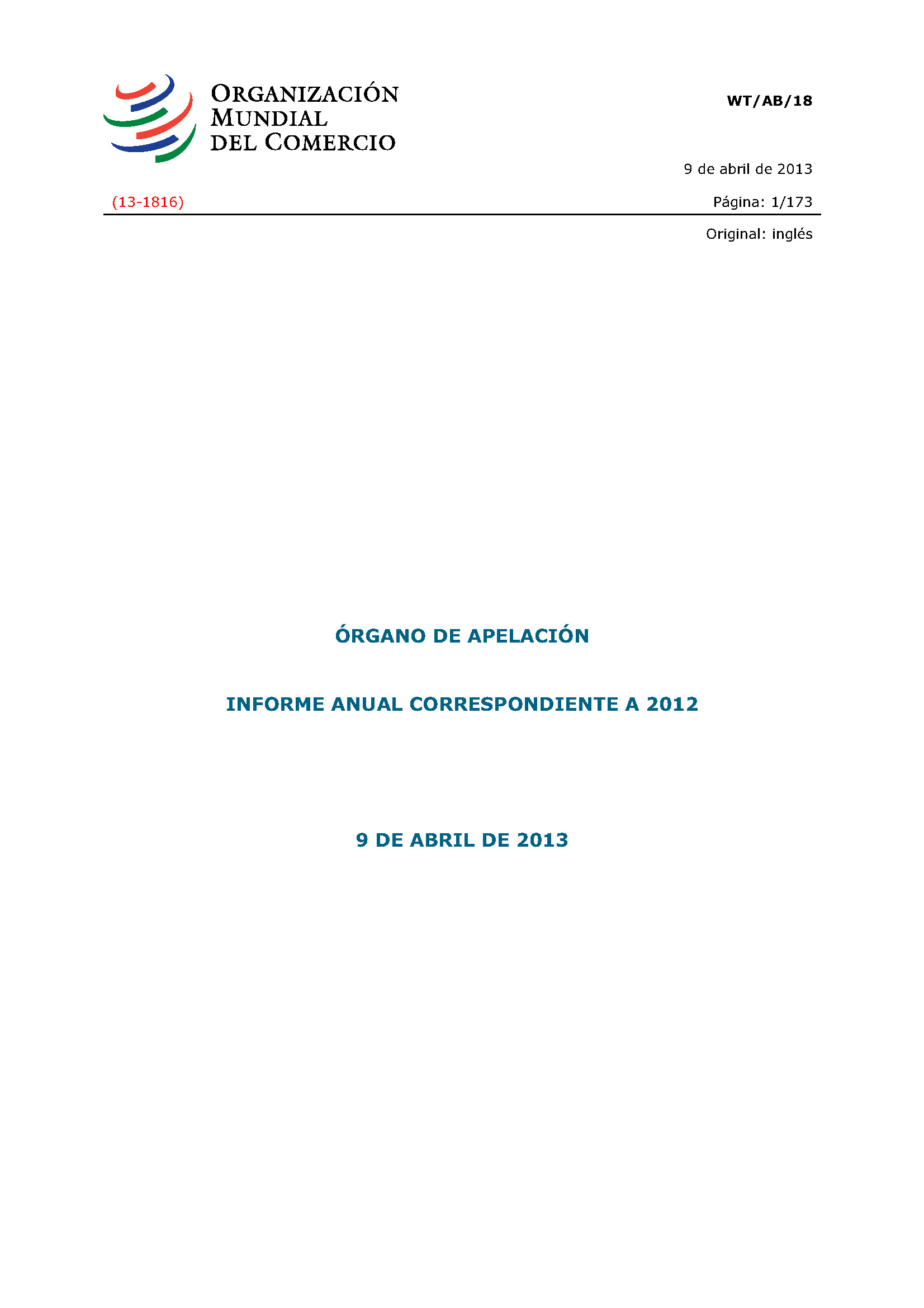 image of Informe anual del ógarno de opelación por 2012