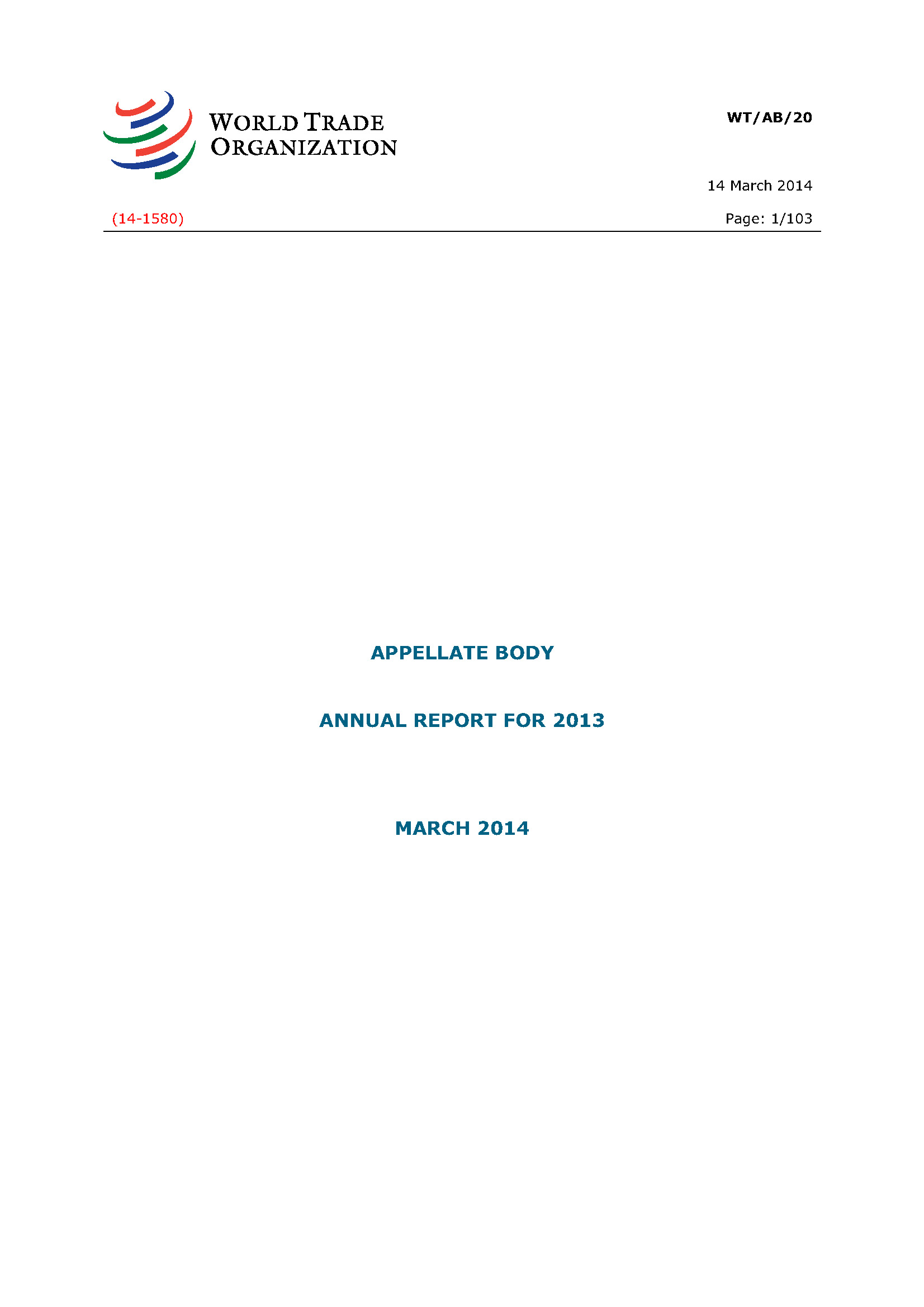 image of Appellate Body annual report for 2013