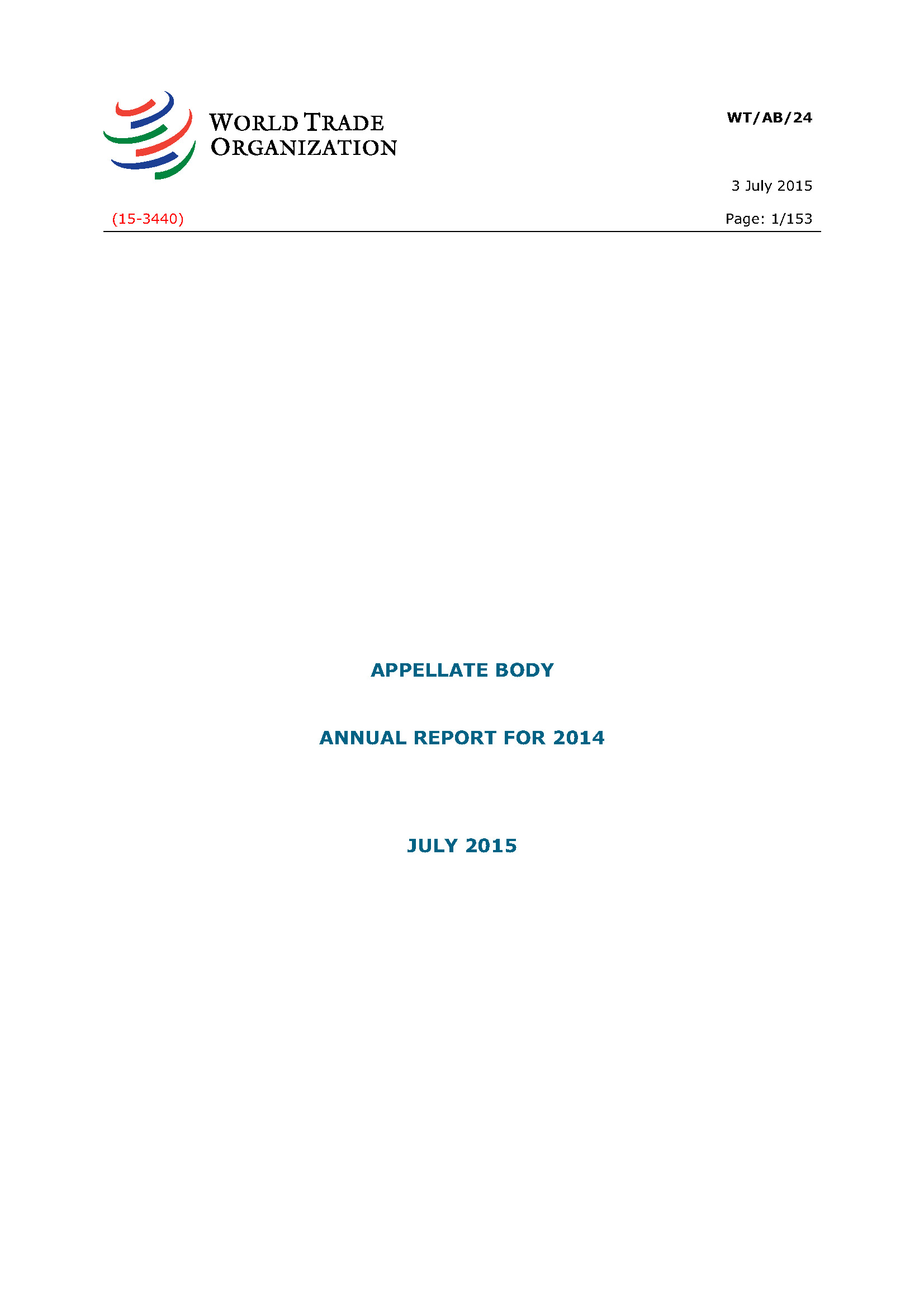 image of Appellate Body annual report for 2014