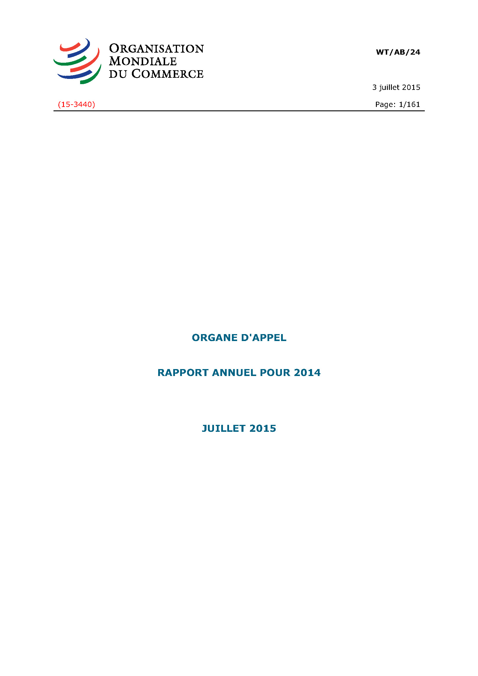 image of Rapport annuel de l’organe d’appel pour 2014