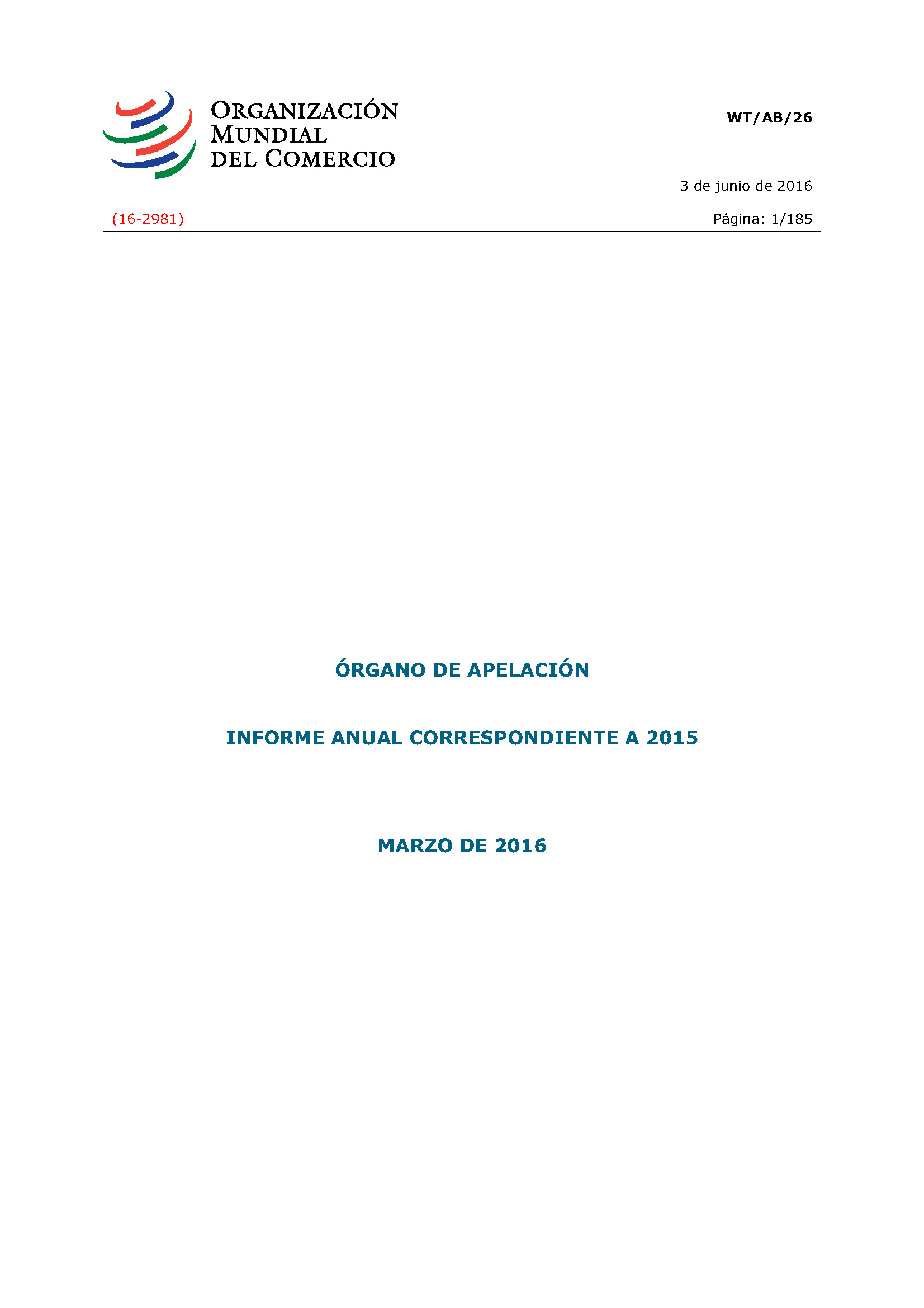 image of Informe anual del ógarno de opelación por 2015